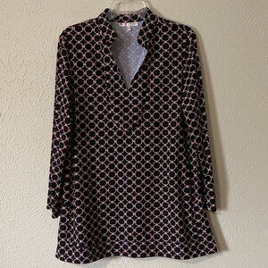 Jude Connally Long Sleeve Black print tunic top, Size XL